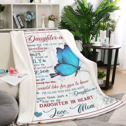 Daughter-in-law Blanket - Touches My Heart Butterfly Fleece Blanket Gift for Daughter In Law from Mom Daughter In Law Gift for Christmas Birthday Anniversary Wedding - JB248