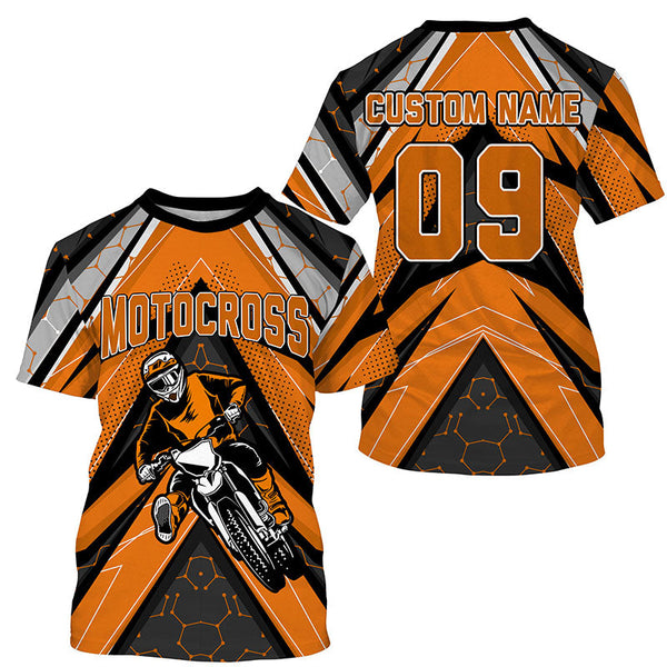 Personalized dirt bike jersey UPF30+ orange Motocross racing shirt kid men women MotoX off-road PDT290