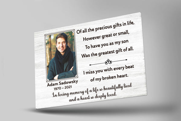 Remembrance Canvas| My Son The Greatest Gift Of All Memorial Canvas with Picture| Personalized Memorial Gift Sympathy Gift for Loss of Son| In Loving Memory of Son in Heaven JC679