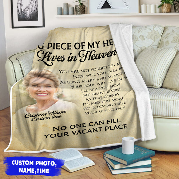 Memorial Blanket| A Piece Of My Heart Lives In Heaven Blanket Custom Image Memorial Gift Sympathy Gift for Loss of Loved One Father Mother| Gift for Funeral Memorial Service| JB232