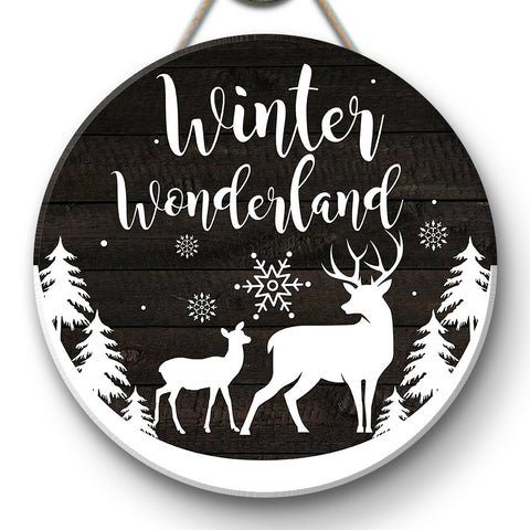 Christmas Door Hanger - Winter Wonderland|  Xmas Decor Christmas Decoration for Front Door, Wall, Home| Xmas Sign Christmas Door Hanger Couple Deers Door Hanger Christmas Welcome Sign| JDH46