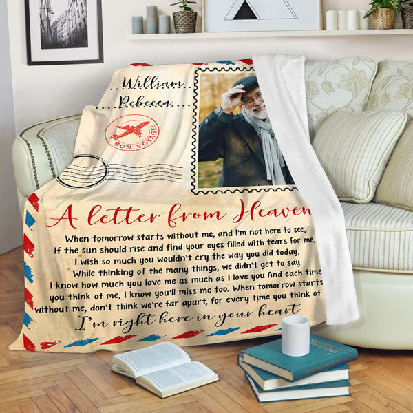 Memorial Blanket | Letter From Heave Custom Name & Image Blanket |Sentimental Remembrance Fleece Throw | Deepest Sympathy Grief Gift for Loss of Loved Ones Husband,  Wife, Mom, Dad| T864