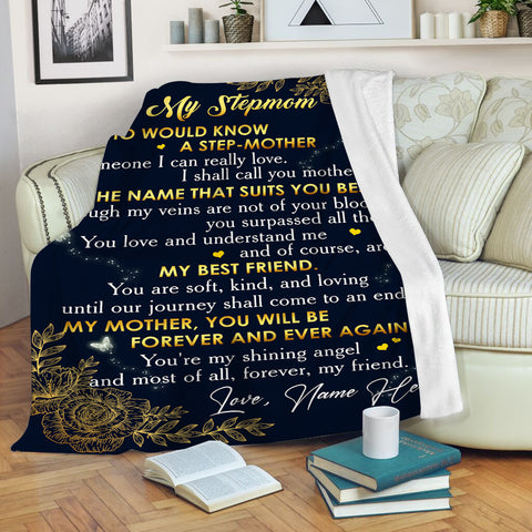 Dear My Stepmom Blanket| Custom Golden Floral Blanket Gift for Stepmother Stepmom Bonus Mom| JB349