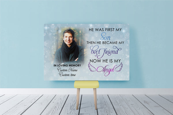 Son Remembrance| Personalized Memorial Canvas| Now He Is My Angel| Memorial Gift for Loss of Son, Loss of a Child| Remembrance Sympathy Gifts| Bereavement Condolence Gifts| N2401