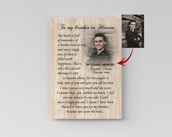 Loss of Brother Memorial Canvas| To My Brother Personalized Memorial Gift | Brother In Heaven Memorial Gift | Bereavement Sympathy Gift| In Loving Memory of Brother Wall Art| T833