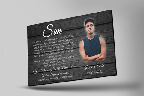 Son Memorial Personalized Canvas| My Angel Son in Heaven| Sympathy Gifts for Loss of Son| Memorial Son Canvas| In loving memory of Son on Christmas CP8