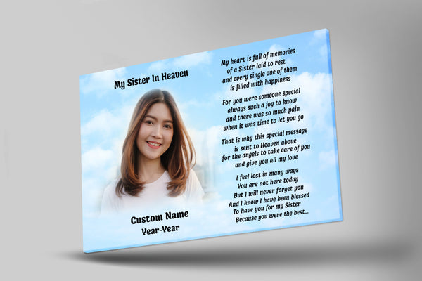 Sister Remembrance - Personalized Memorial Canvas| Sister in Heaven Memorial Canvas, Memorial Gift for Loss of Sister, Sympathy Bereavement, In Memory of Sister| N2340