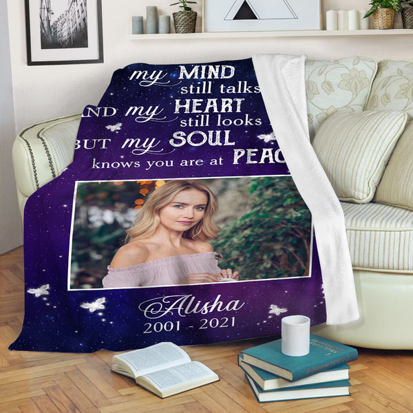 Memory Photo Gifts| Remembrance Gifts|  My Mind Still Talks to You Blanket|  Remembrance Gifts for Loss of A Loved  One Gifts for Sister in Heaven Throw Fleece  Blanket| BP6 Myfihu