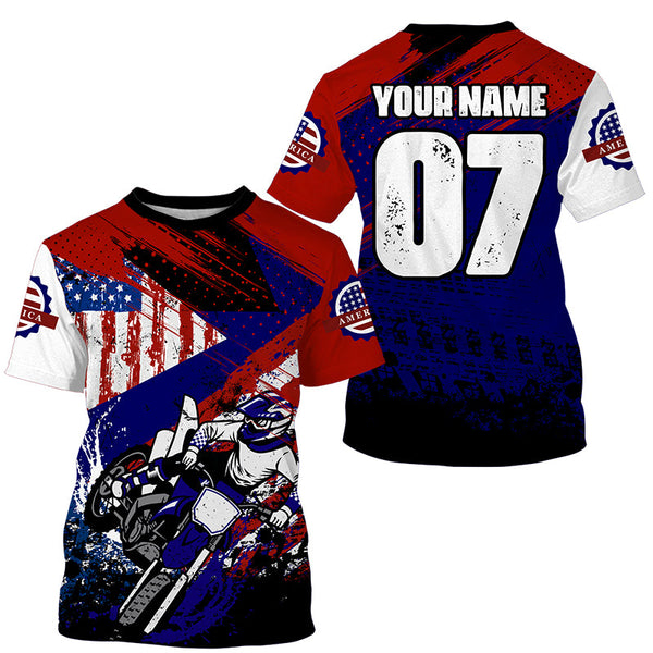 Kid youth adult dirt bike jersey custom UPF30+ USA flag Motocross racing shirt off-road motorcycle PDT274