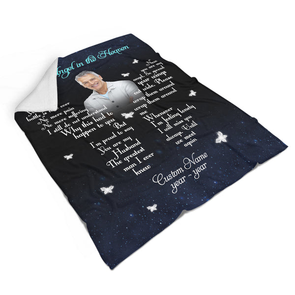 Memorial Blanket | As I Sit in Heaven - Custom Image Blanket | Butterfly Blanket| Meaningful Remembrance Fleece Throw, Deepest Grief Sympathy Gift for Loss of Mother, Father| T235