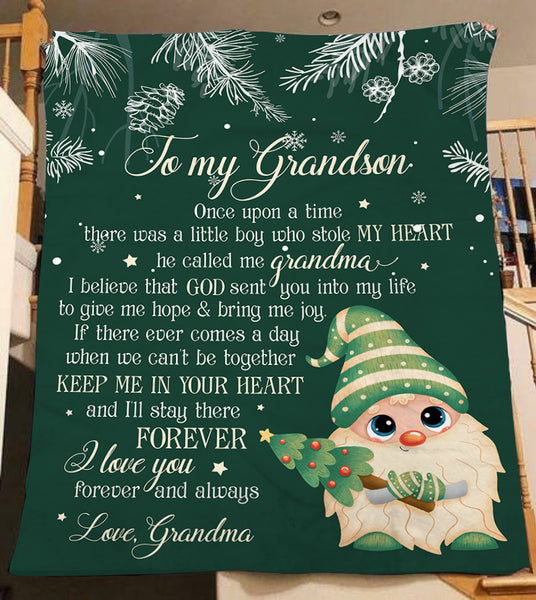 Personalized Blanket| To My Grandson Cute Christmas Gnomes Blanket | Soft Fleece Throw Blanket for Grandson from Grandparents, Grandma, Grandpa on Christmas & New Year| T913