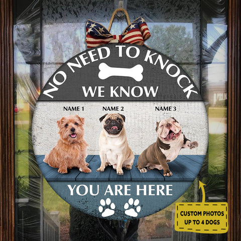 We Know You Are Here - Personalized Christmas Wooden Door Hanger for Dog Owners, Custom Dog Welcome Sign, X-mas Dog Sign Decor| NDH05
