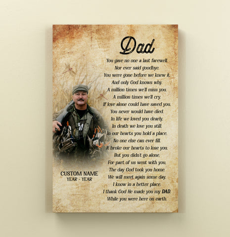 Dad Memorial Canvas Personalized Photo, Sympathy Gift Memorial Gift for Loss of Father Dad in Heaven N2723