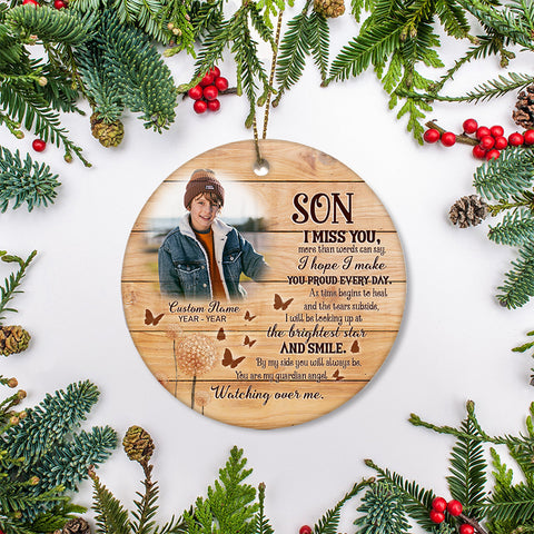 Son Memorial Ornament - I Miss You Christmas Son Remembrance Gift for Loss of Son in Memory NOM302