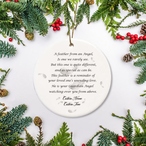 Christmas Memorial Ornament - A Feather from A Guardian Angel Custom Name Ornament Memorial Gift Sympathy Gift Remembrance Ornament For Deceased Father, Mother, Son, Brother, Loved One - JOR27