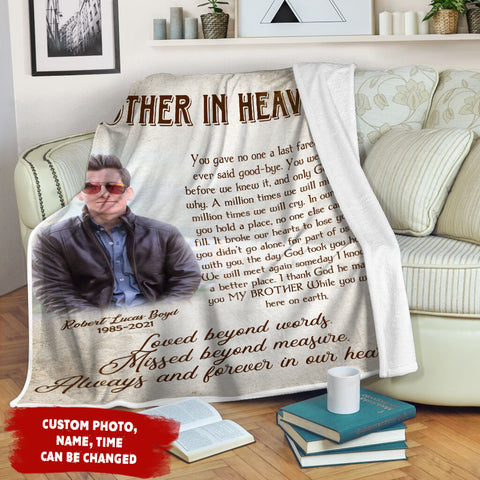 Brother Memorial Canvas| Brother in Heaven Fleece Blanket Personalized Memorial Gift for Loss of Brother In Loving Memory of Brother Sympathy Gift Remembrance Blanket Bereavement JB265