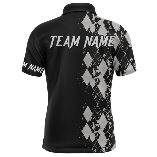 Personalized Men Bowling Polo Shirt, Custom Name Argyle Pattern Bowler Team Jersey NBP23