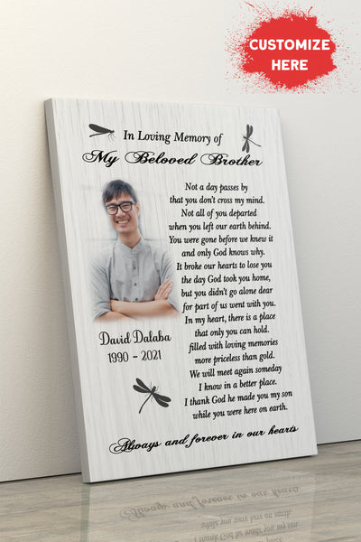 Personalized Brother Memorial Canvas - In Memory of Brother in Heaven Memorial Gift for Loss of Brother Sympathy Gift for Loss of Brother, Brother Remembrance Canvas - JC768