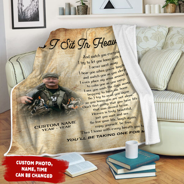 Personalized Memorial Blanket - As I Sit in Heaven, Sympathy Gift for Loss of A Loved One in Heaven N2687