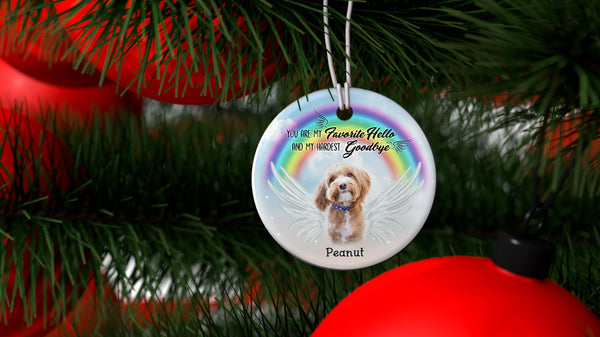 Favorite Hello Hardest Goodbye - Pet Memorial Ornament Custom Photo| Pet Loss Christmas Ornament, Remembrance for Loss of Dog, Loss of Cat| NOM12