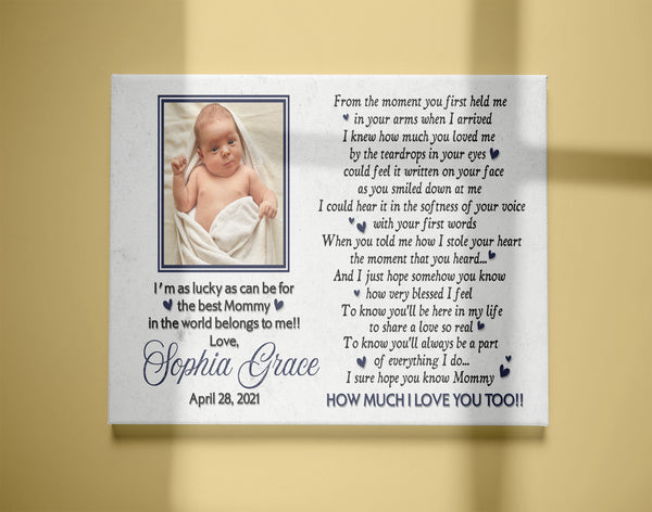 New Mom Canvas Custom Baby Photo, Best Mommy in The World, First Mother's Day Gift, 1st Time Mother| N2466