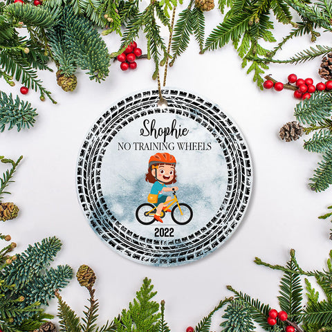 No training wheels ornament for kid, bicycle Christmas ornament, girls boys riding cycling gifts| ONT81