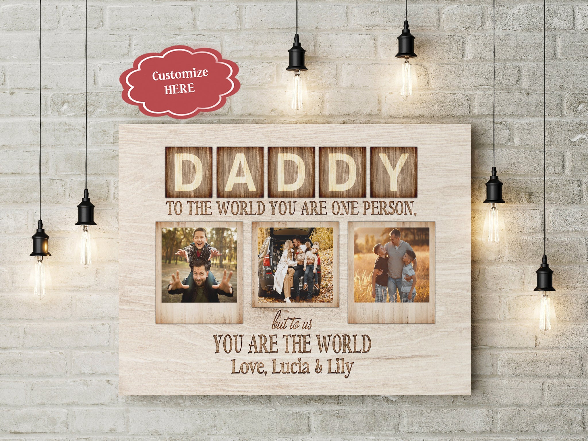 Daddy Personalized Canvas Wall Art Custom Photo Collage Fathers Day Gift for Best Dad Ever Gift| N2568