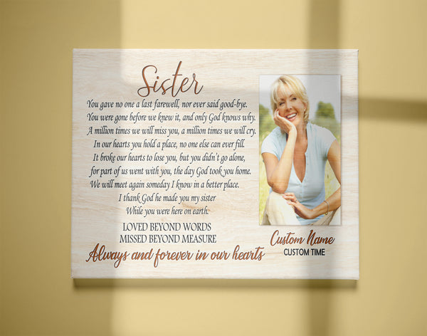 Sister Remembrance Canvas - Customized Memorial Canvas Memorial Gift Sympathy Gift for Loss of Sister In Loving Memory of Sister in Heaven Sister Bereavement Condolence Gift - JC747