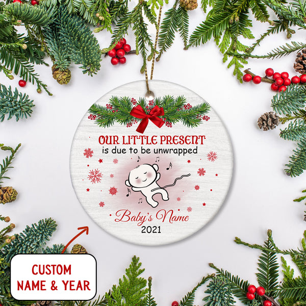 New Baby Christmas Ornament - Cute Ornament Gift for Dad to Be, Expecting Mother on Christmas Baby Reveal Pregnancy Announcement| NOM137