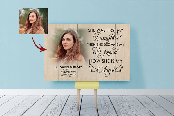 Daughter Remembrance| Personalized Memorial Canvas| Now She Is My Angel| Memorial Gift for Loss of Daughter, Loss of a Child| Remembrance Sympathy Gift| Bereavement Condolence| N2351