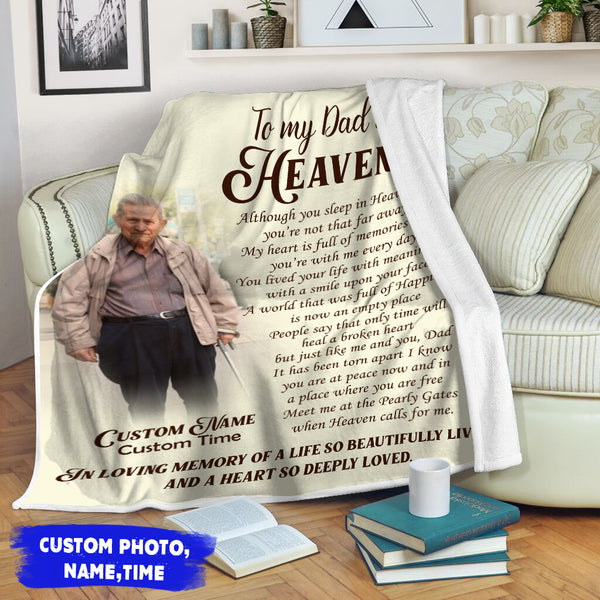 Memorial Blanket| To My Dad In Heaven Blanket - Custom Dad Photo Blanket| Father Memorial Father Remembrance Dad Memorial| Sympathy Blanket Gift for Funeral Memorial Service| JB228