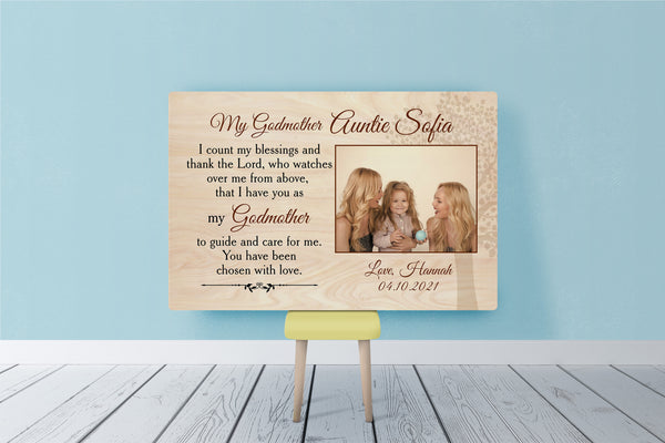 Personalized Canvas for Godmother with Picture| Sentimental Baptism Gift Christening Gift for Godmother from Godchild| Thank You Gift for Godmother| Godmother Godchild Wall Art| JC733