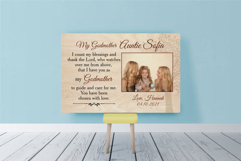 Personalized Canvas for Godmother with Picture| Sentimental Baptism Gift Christening Gift for Godmother from Godchild| Thank You Gift for Godmother| Godmother Godchild Wall Art| JC733