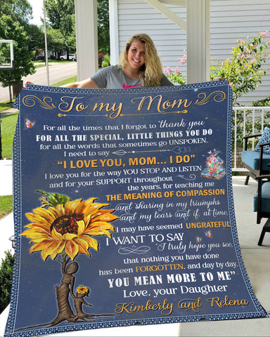 To My Mom Blanket - Custom Name Sunflower Blanket| Blue Blanket for Mom Mother Gift from Daughter Son| Thoughtful Gift for Mom on Christmas Mother's Day Birthday| JB67