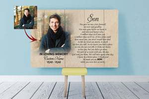 Son Memorial Personalized Canvas, Son Remembrance Custom Photo Frame, Sympathy Gift for Loss of Son N2717