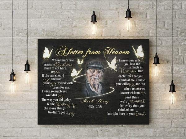 Personalized Dad Memorial Canvas| The Letter From Heaven Canvas| Butterflies Memorial Gift for Loss of Loved One Father| Father Remembrance Bereavement Sympathy Gift AP288 Myfihu