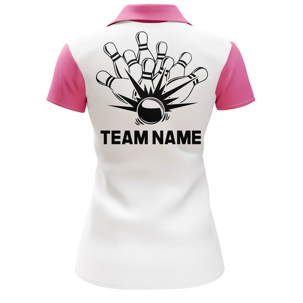 Personalized Women Bowling Polo Shirt Pink Leopard Girl Short Sleeve Team Female Bowlers Jersey NBP07