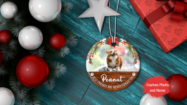 Pet Memorial Ornament - Personalized Photo, Best Friends Are Never Forgotten, Christmas Ornament Remembrance for Loss of Dog, Loss of Cat, Pet Loss| NOM06