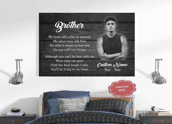 Brother Remembrance Personalized Canvas| Brother Living in My Heart| Brother Memorial Gifts, Sympathy Gifts for Loss of Brother, Bereavement Keepsake, Condolence Gifts| N2349