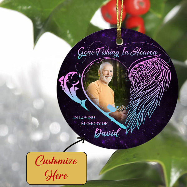 Personalized Memorial Ornament | Gone Fishing in Heaven Ornament - Christmas Sympathy Gift for Loss Dad, Loss Father | Remembrance Ornament | Bereavement Gift AP330