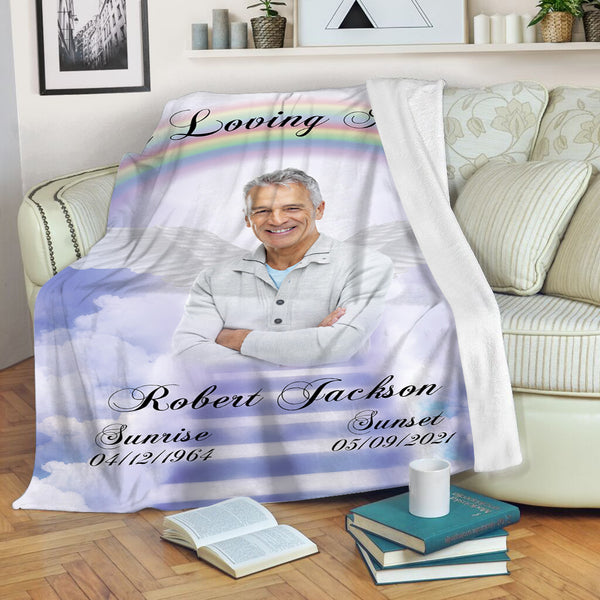 Memorial Blanket - In Loving Memory Stairway to Heaven Blanket| Custom Photo Remembrance Fleece Throw, Memorial Blankets and Throws for Loss of Loved One| N2212