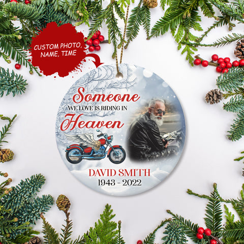 Personalized Motorcycle Ornament Riding In Heaven Christmas Memorial Gift For Loss Of Biker ODT19