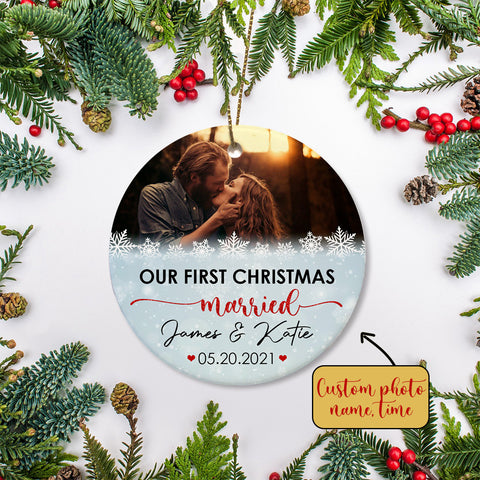 Our First Christmas - Personalized Ornament for New Married Couple, Xmas Tree Decor for Husband and Wife| NOM24