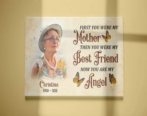 Mother Remembrance - Personalized Memorial Canvas| In Memory of Mom, Angel Mom in Heaven Sympathy Canvas, Memorial Gift for Loss of Mother, Bereavement Gift| N2335