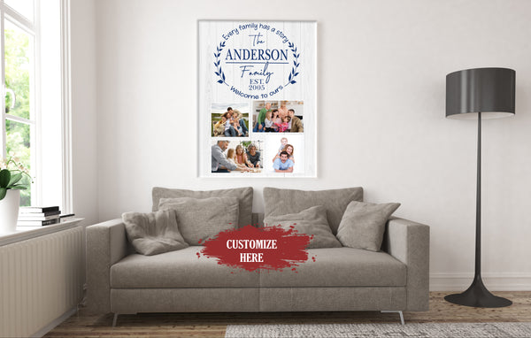 Custom Family Name & Photo Canvas| Family Photo Collage Wall Art| Sentimental Gift for Family on Christmas, Anniversary, Thanksgiving| Family Wall Art Family Sign| JC728