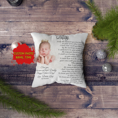 New Dad Personalized Pillow (Insert Included) Happy First Father's Day Gift Custom Photo 1-side Print| NPL156