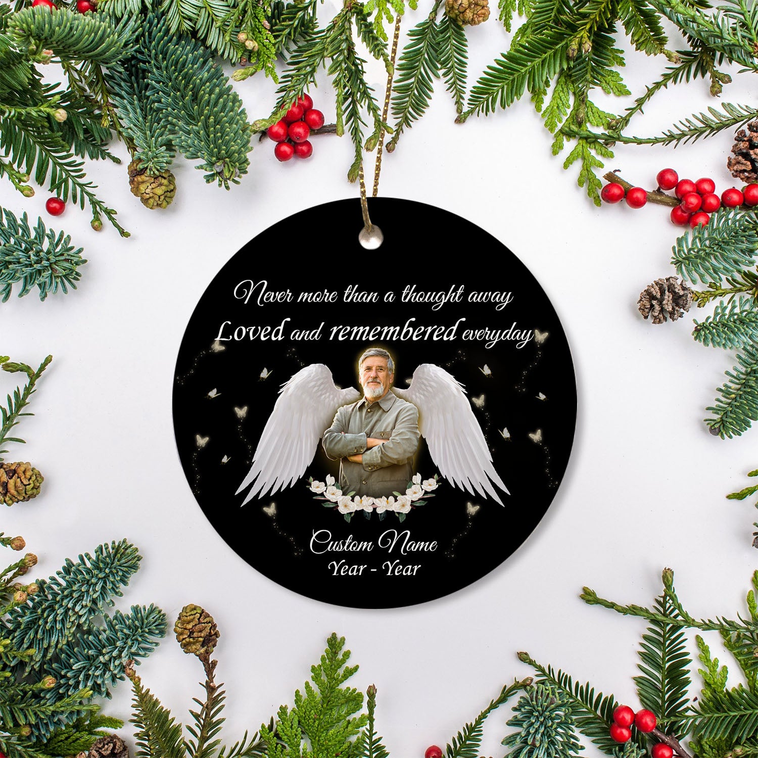 Remembered everyday memorial ornament, angel wings ornament, remembrance gifts loss of mom, dad| ONT102