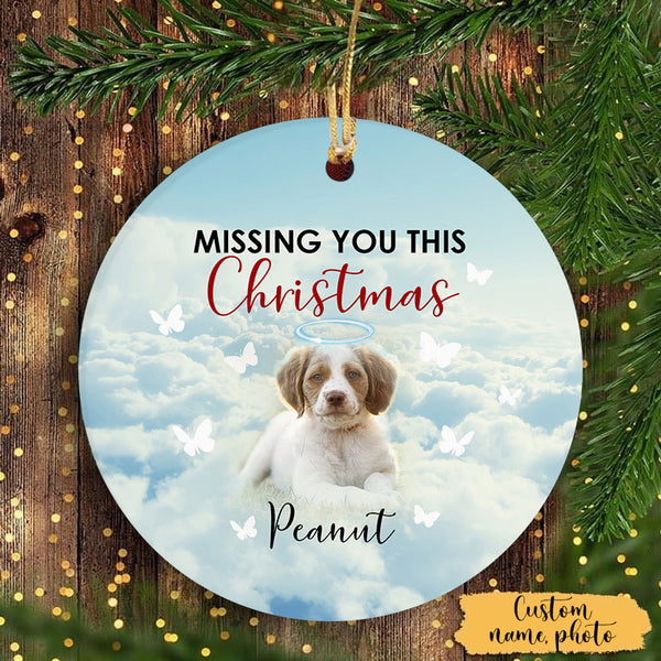 Missing You at Christmas - Pet Memorial Ornament Custom Photo| Christmas Ornament Remembrance for Loss of Dog, Loss of Cat, Pet Loss| NOM10