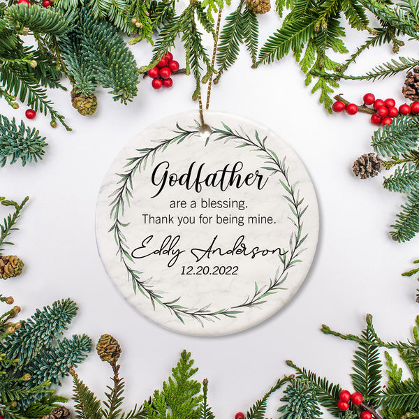 Personalized Ornament For Godfather - Keepsake Gift from Godfather, Godmother, Godparents - Christening Baptism Gift - Christmas Ornament from Godchild - JOR19