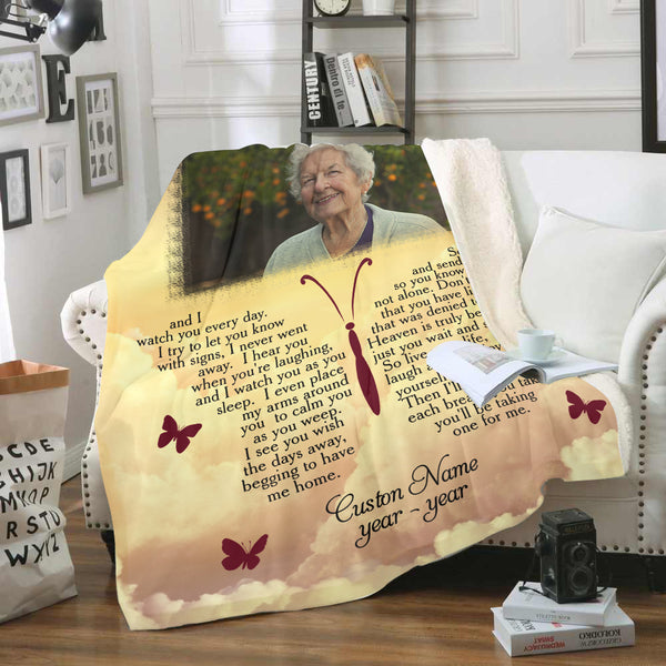 Memorial Blanket - As I Sit in Heaven Blanket| Remembrance Blanket for Loss of Loved One| Memorial Fleece Throw, Mother Loss, Father Loss Sympathy Gift| N1341